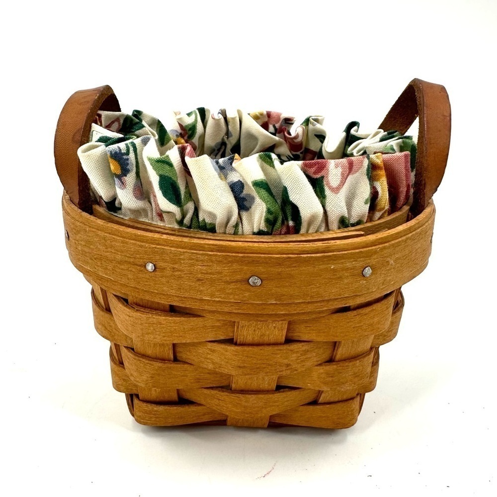 Longaberger Thyme Booking Basket 1995 Garden Splendor Liner Leather Handles Vtg